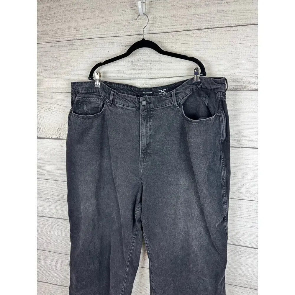 Good American Plus Size Black Wash Good Skate High Rise Loose Leg Jeans Size 24